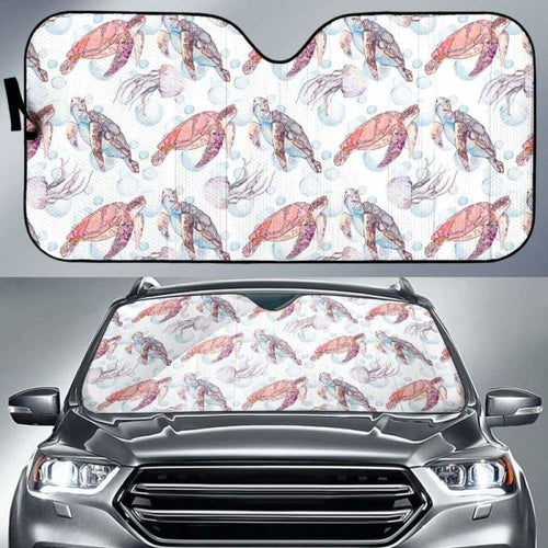 Watercolor Sea Turtle Jellyfish Pattern Car Auto Sun Shades
