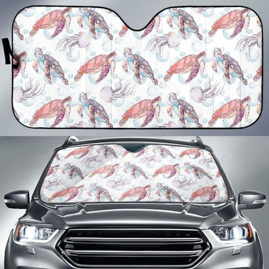 Watercolor Sea Turtle Jellyfish Pattern Car Auto Sun Shades