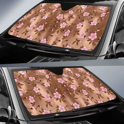 Pink Sakura Cherry Blossom Drak Brown Background Car Auto Sun Shades