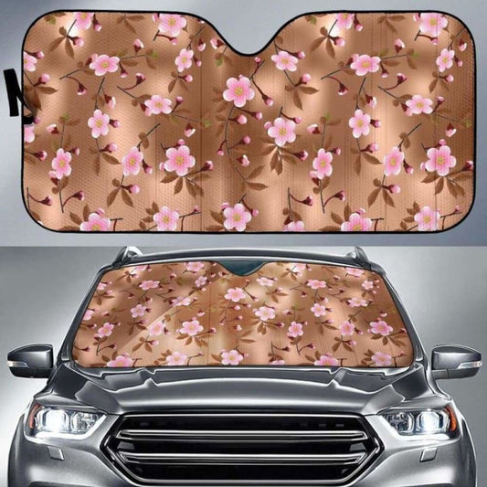 Pink Sakura Cherry Blossom Drak Brown Background Car Auto Sun Shades