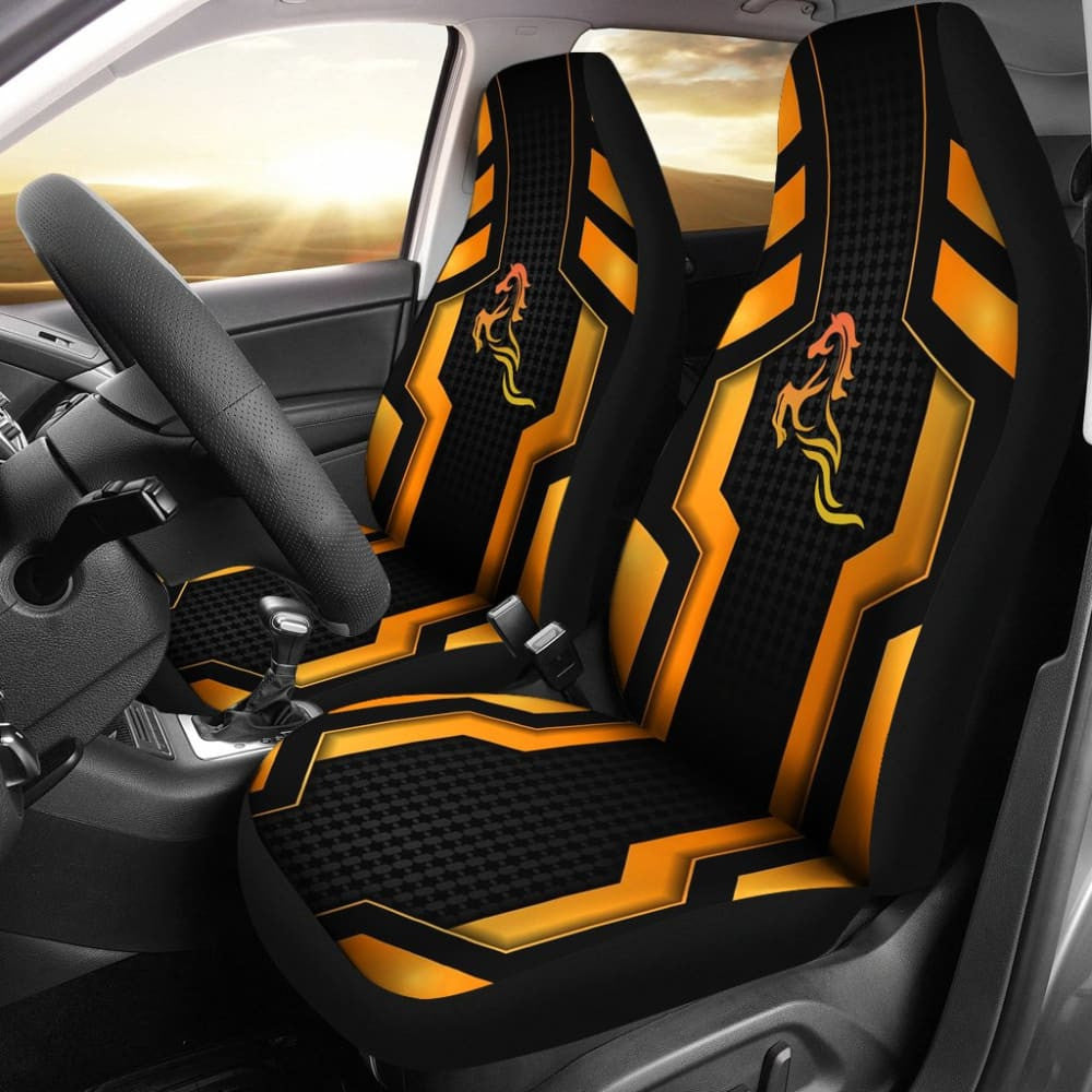 Black Orange Horse Mustang Metallic Style Printed Car Accessories Car Seat Covers