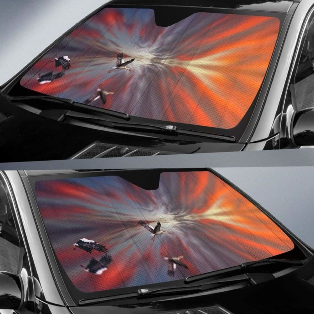 Storks Surreal Evening Sky Mirror Seascape SunsetK Car Sun Shade