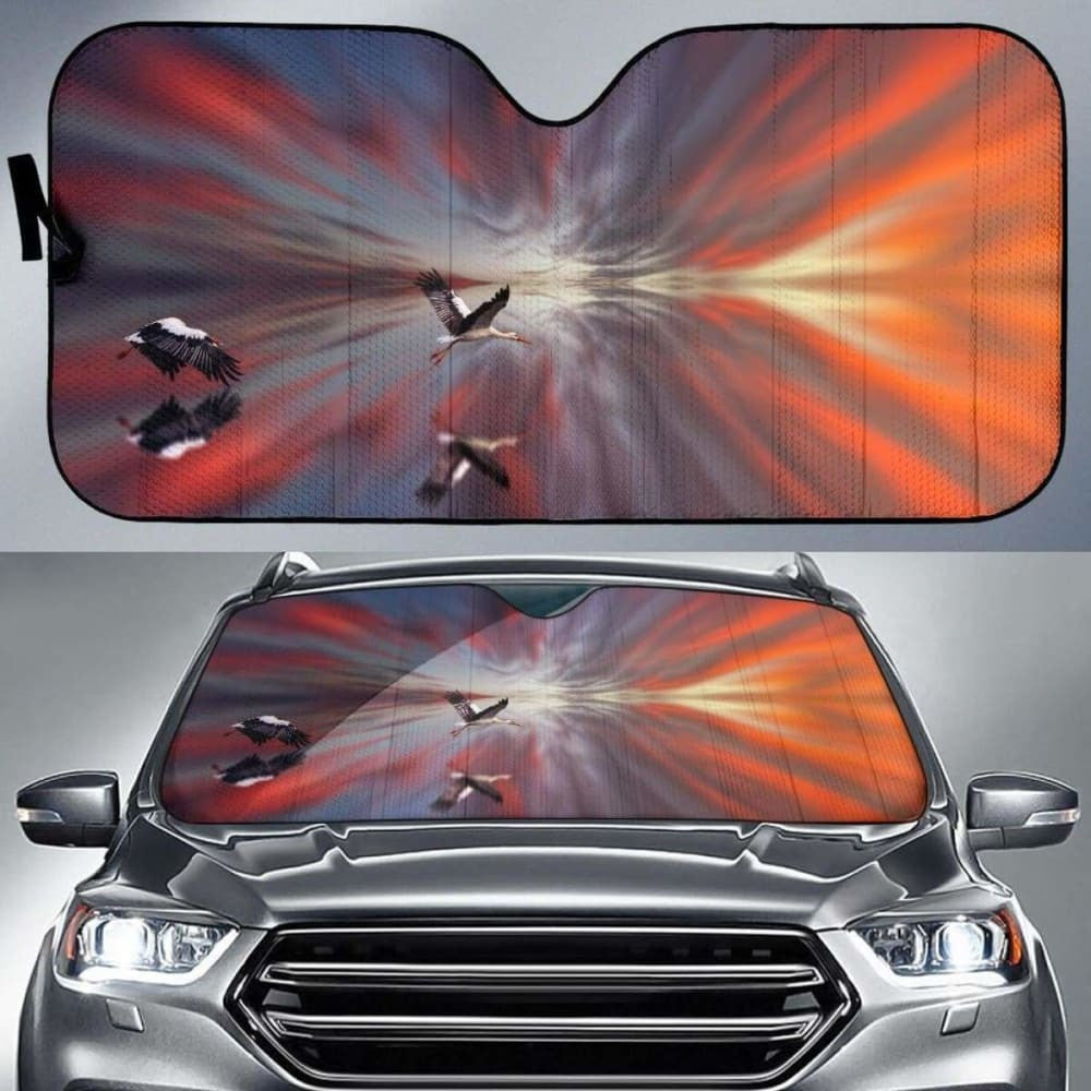Storks Surreal Evening Sky Mirror Seascape SunsetK Car Sun Shade
