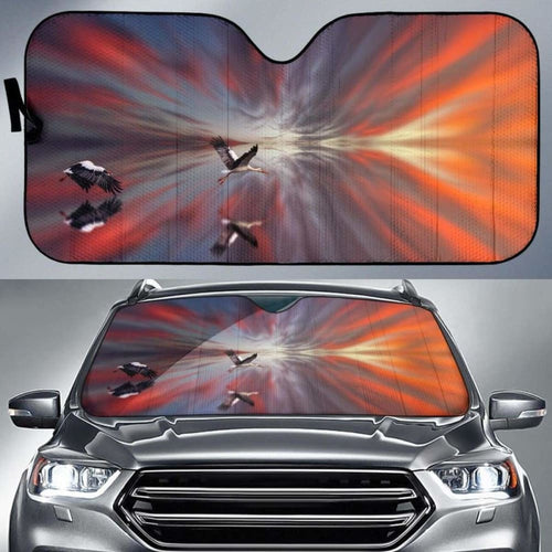 Storks Surreal Evening Sky Mirror Seascape SunsetK Car Sun Shade