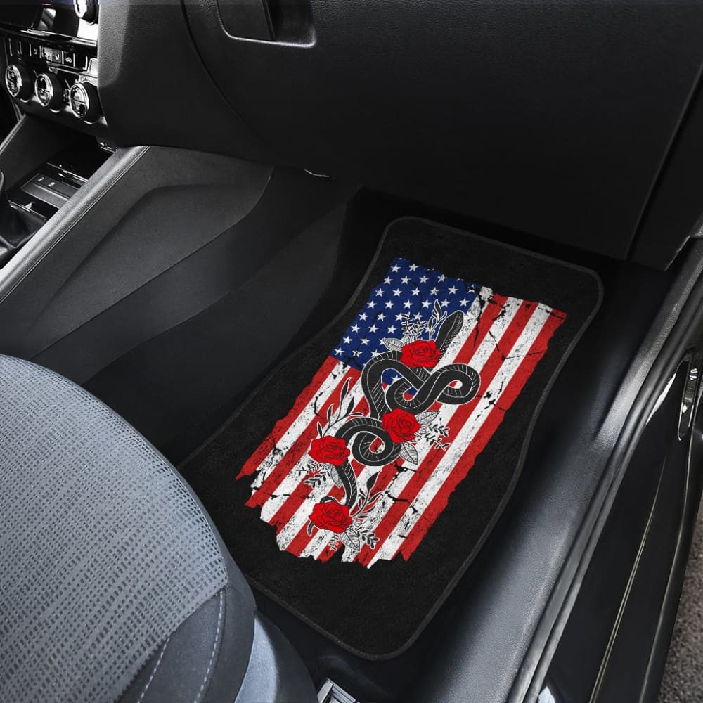 Snake And Flower Custom Design American Flag Style Car Floor Mats