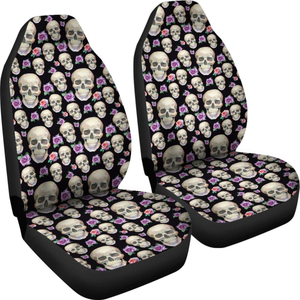 Black With Skulls And Roses Car Seat Covers