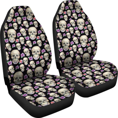 Black With Skulls And Roses Car Seat Covers