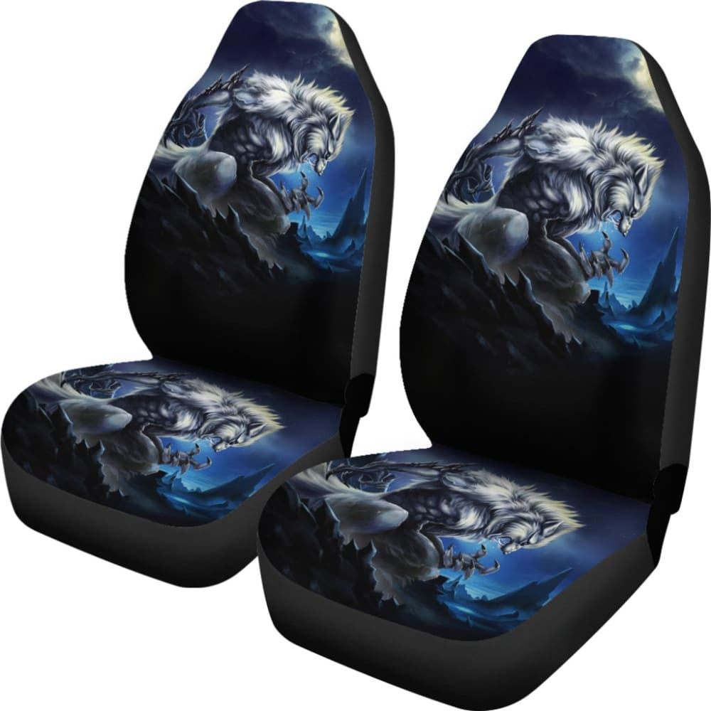 White Werewolf At Full Moon Dark Mountain Car Seat Covers