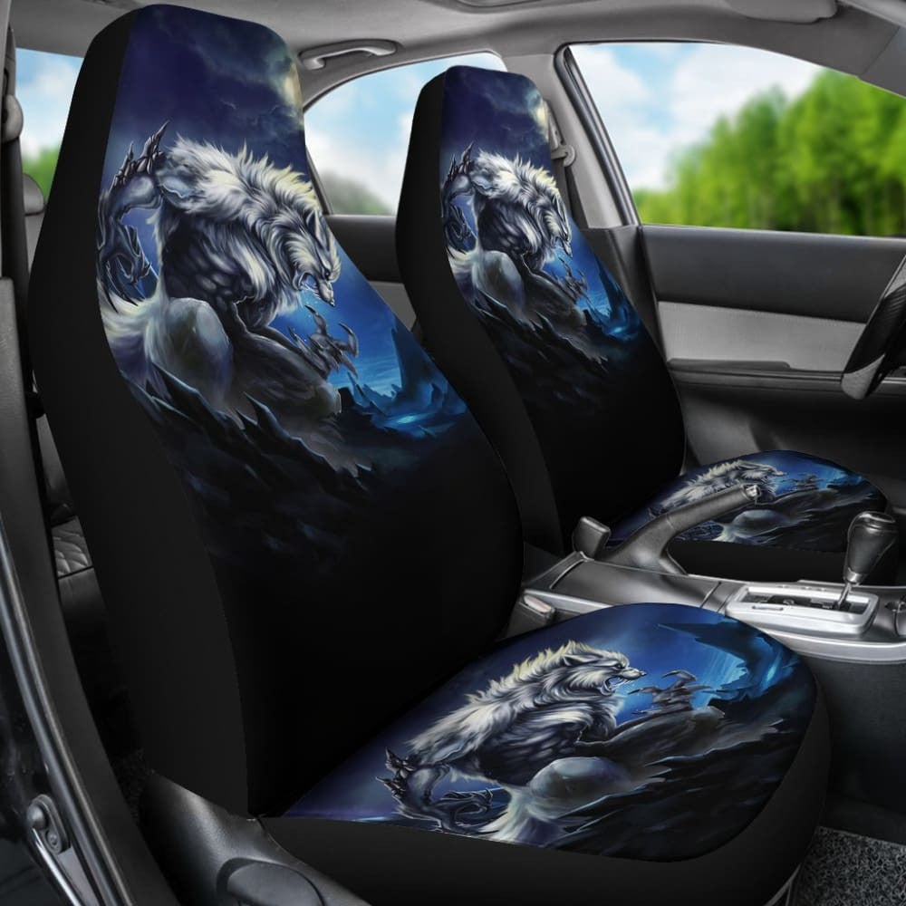 White Werewolf At Full Moon Dark Mountain Car Seat Covers