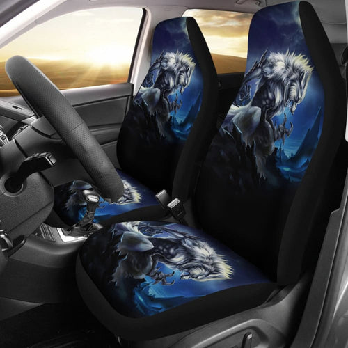 White Werewolf At Full Moon Dark Mountain Car Seat Covers