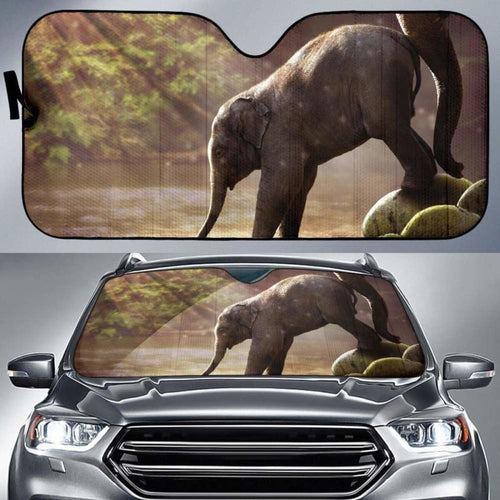 Baby Elephant Mammals Elephants Sunlight River ForestK K Car Sun Shade