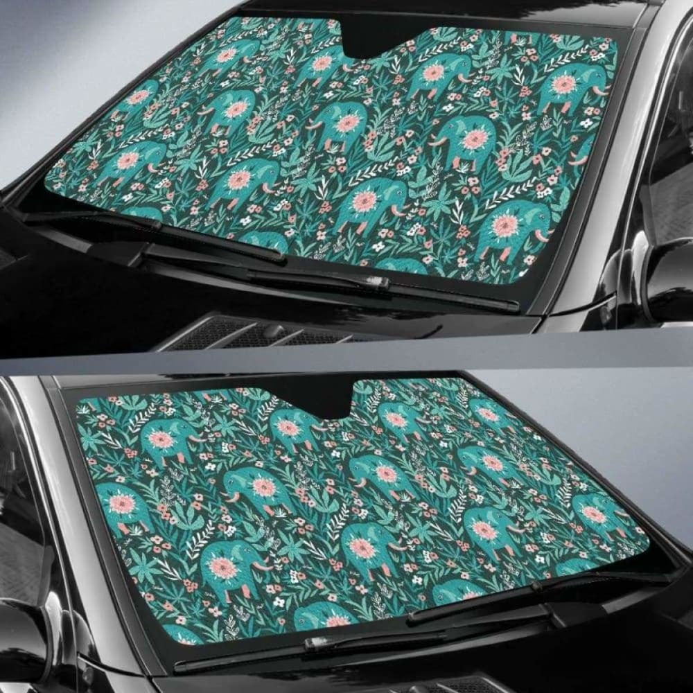 Elephants Jungle Pattern Car Auto Sun Shades