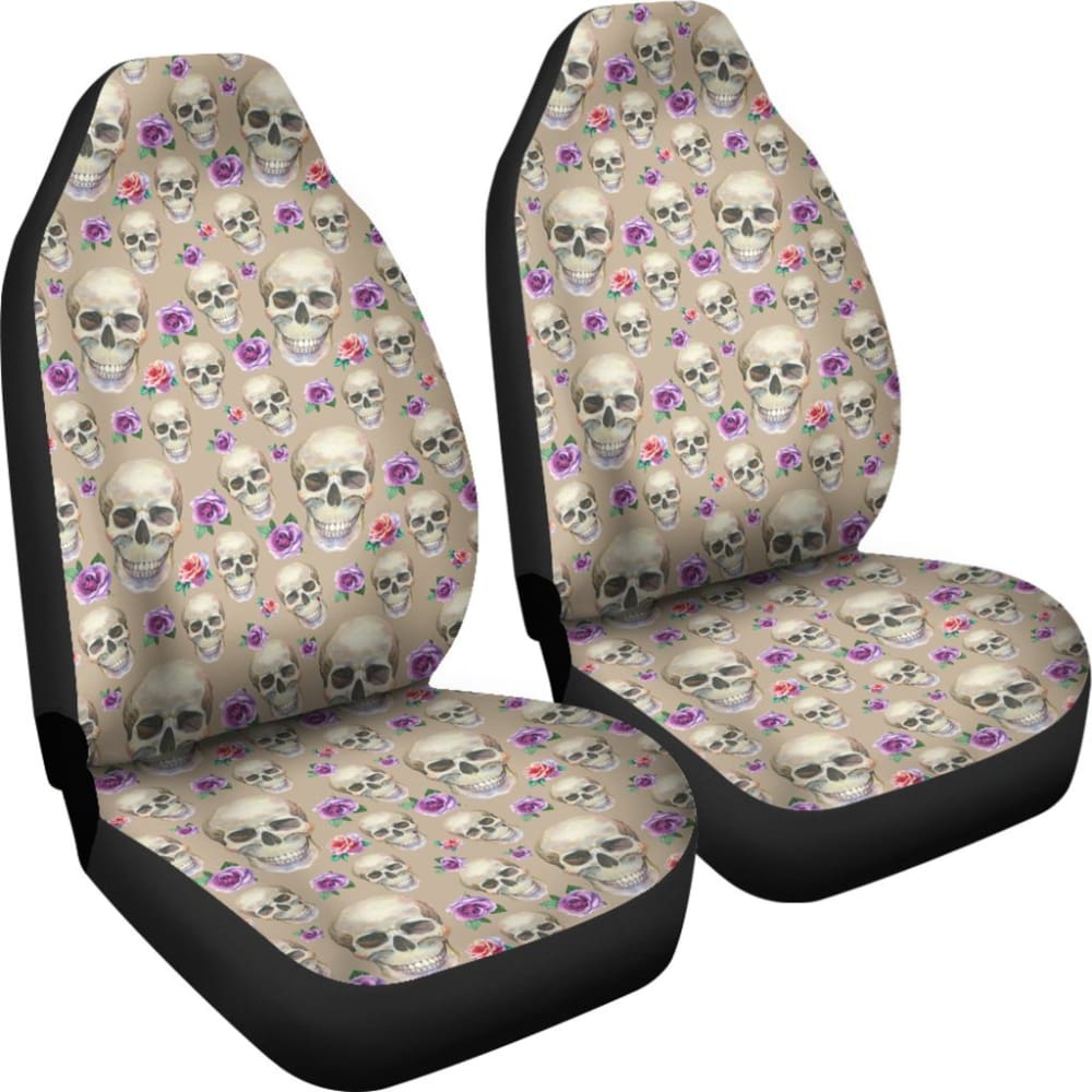 Tan With Skulls And Roses Car Seat Covers