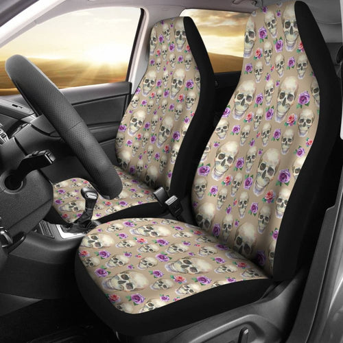 Tan With Skulls And Roses Car Seat Covers