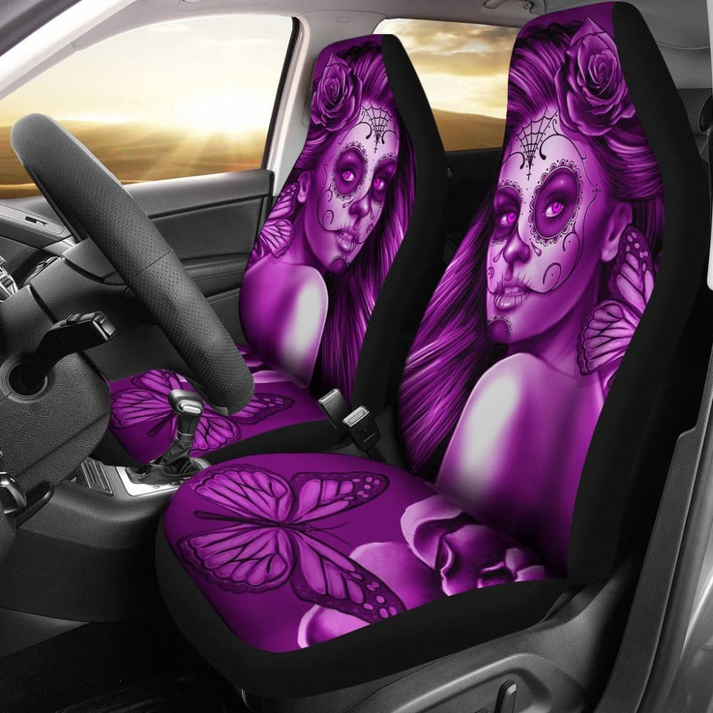 Calavera Fresh Look Design # Car Seat Covers (Purple Night Owl Rose) -