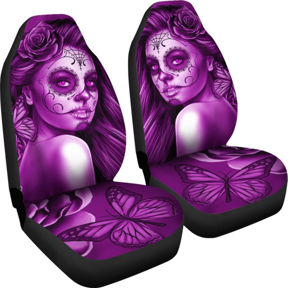 Calavera Fresh Look Design # Car Seat Covers (Purple Night Owl Rose) -