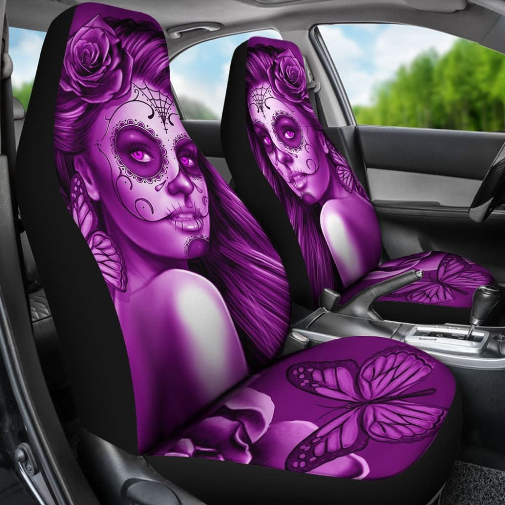 Calavera Fresh Look Design # Car Seat Covers (Purple Night Owl Rose) -