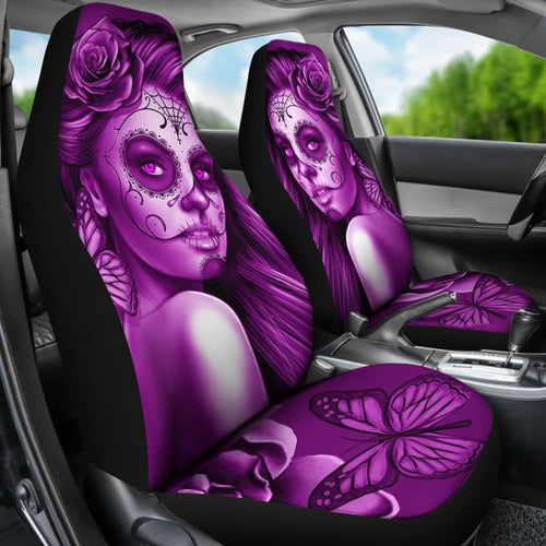 Calavera Fresh Look Design # Car Seat Covers (Purple Night Owl Rose) -