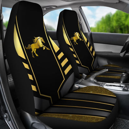 Amazing Yellow Black Horse Mustang Custom Metallic Style Printed Car Seat Covers