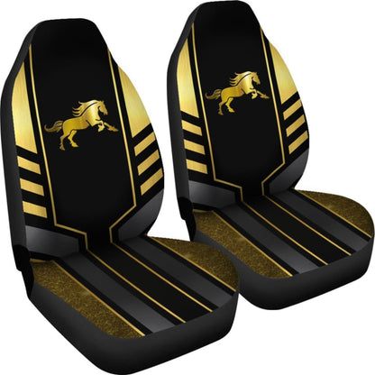 Amazing Yellow Black Horse Mustang Custom Metallic Style Printed Car Seat Covers