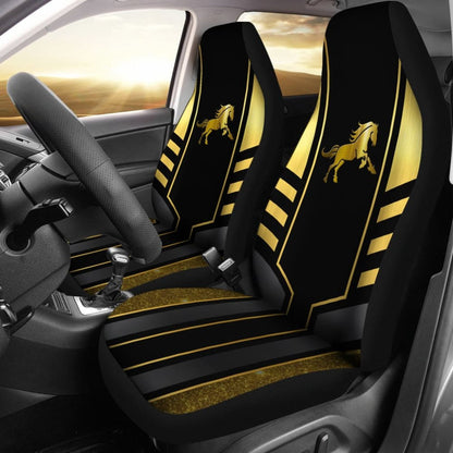 Amazing Yellow Black Horse Mustang Custom Metallic Style Printed Car Seat Covers