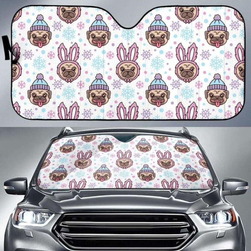 Cute Pug Hat Rabbit Costume Pattern Car Auto Sun Shades