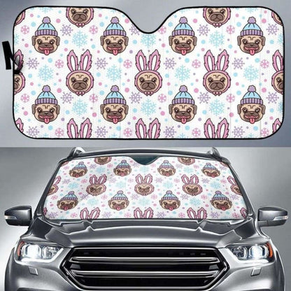 Cute Pug Hat Rabbit Costume Pattern Car Auto Sun Shades