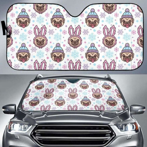 Cute Pug Hat Rabbit Costume Pattern Car Auto Sun Shades