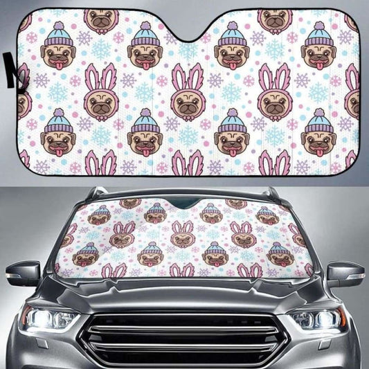 Cute Pug Hat Rabbit Costume Pattern Car Auto Sun Shades