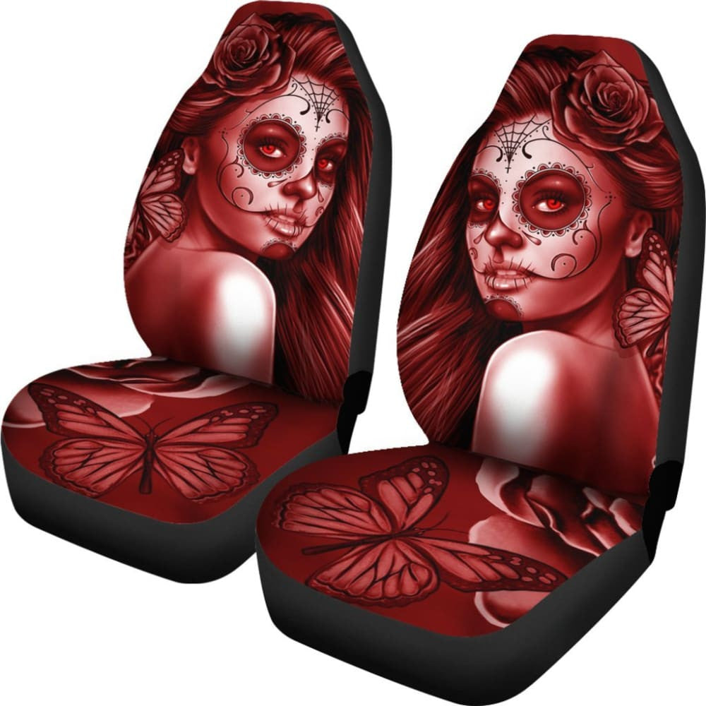 Calavera Fresh Look Design # Car Seat Covers (Red Freedom Rose) -