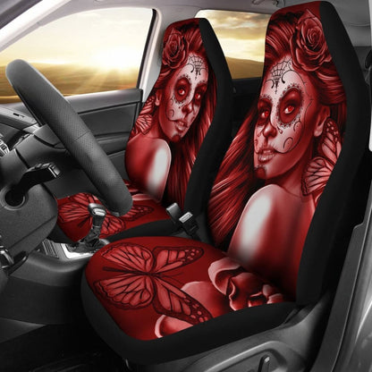 Calavera Fresh Look Design # Car Seat Covers (Red Freedom Rose) -