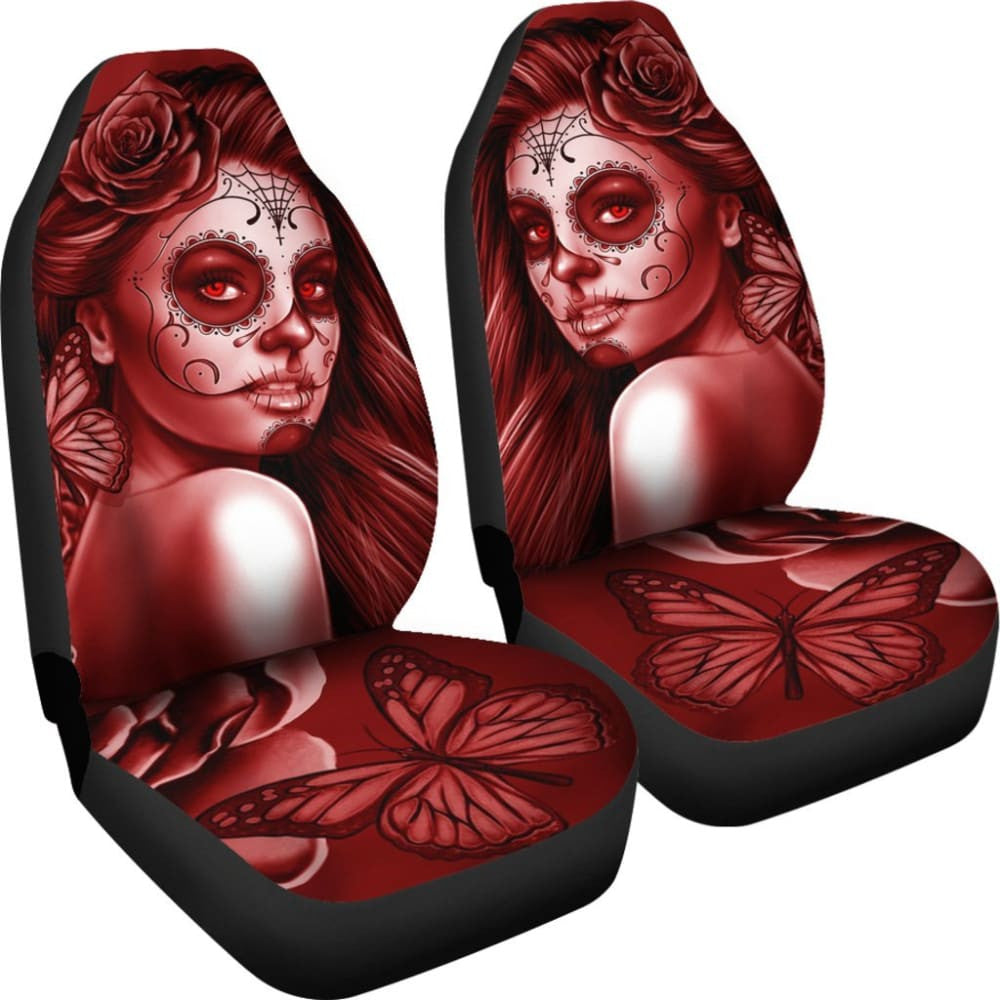 Calavera Fresh Look Design # Car Seat Covers (Red Freedom Rose) -