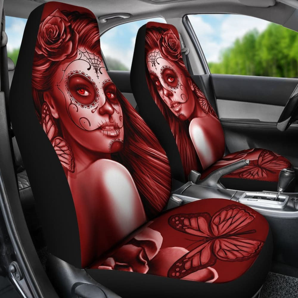 Calavera Fresh Look Design # Car Seat Covers (Red Freedom Rose) -
