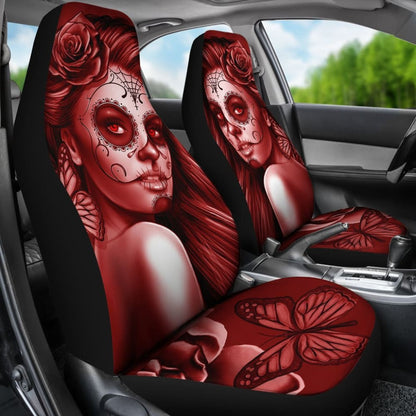 Calavera Fresh Look Design # Car Seat Covers (Red Freedom Rose) -