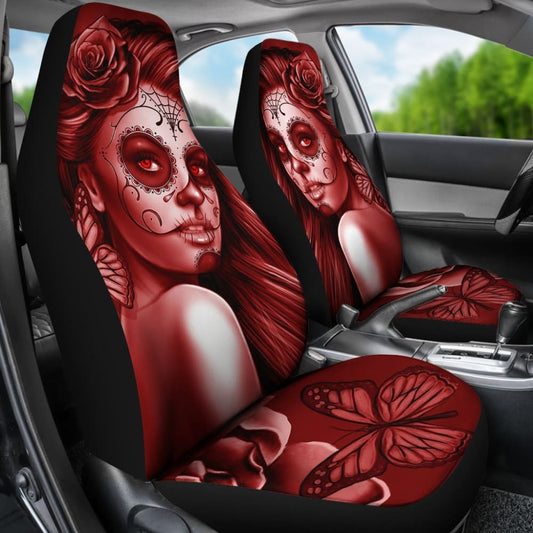Calavera Fresh Look Design # Car Seat Covers (Red Freedom Rose) -