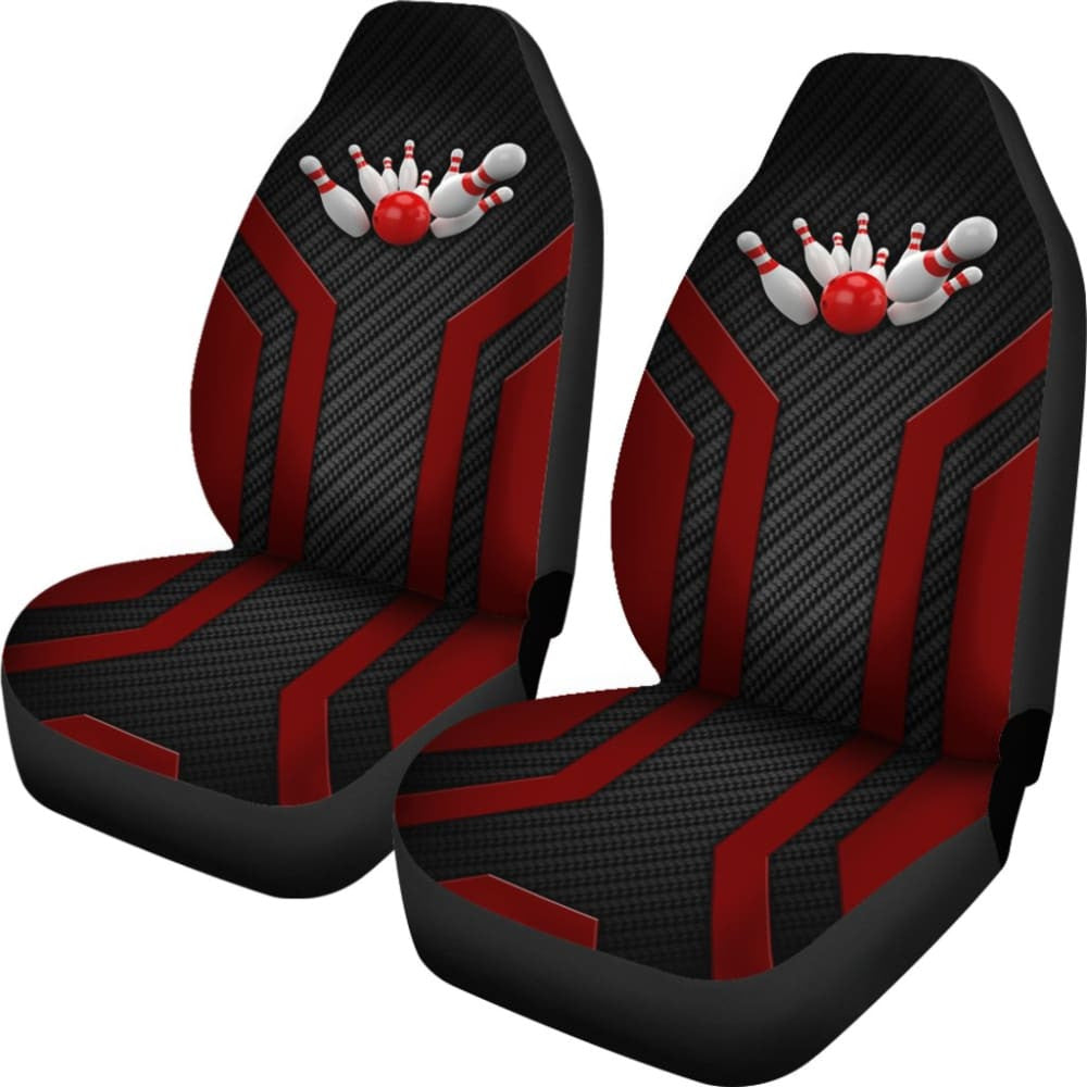 Bowling Metallic Style Printed Black Red Themed Car Seat Covers
