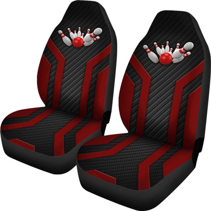 Bowling Metallic Style Printed Black Red Themed Car Seat Covers