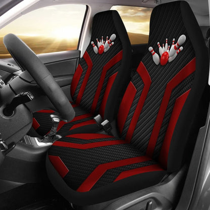 Bowling Metallic Style Printed Black Red Themed Car Seat Covers
