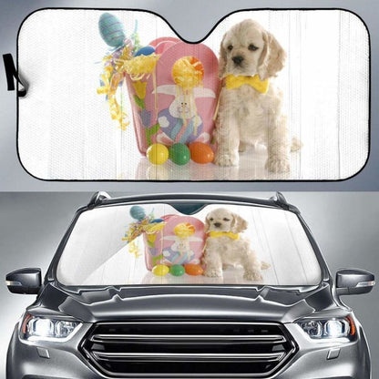 Puppy Spaniel Easter Eggs Ribbons Colorful HdKK Car Sun Shade