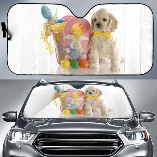 Puppy Spaniel Easter Eggs Ribbons Colorful HdKK Car Sun Shade