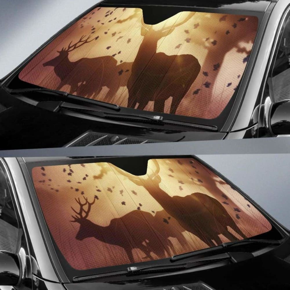 Deers Mystic Sunlight Autumn Sunset Silhouette Hd Car Sun Shade