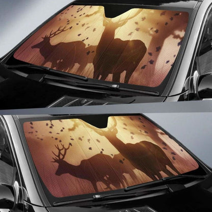 Deers Mystic Sunlight Autumn Sunset Silhouette Hd Car Sun Shade