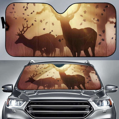 Deers Mystic Sunlight Autumn Sunset Silhouette Hd Car Sun Shade