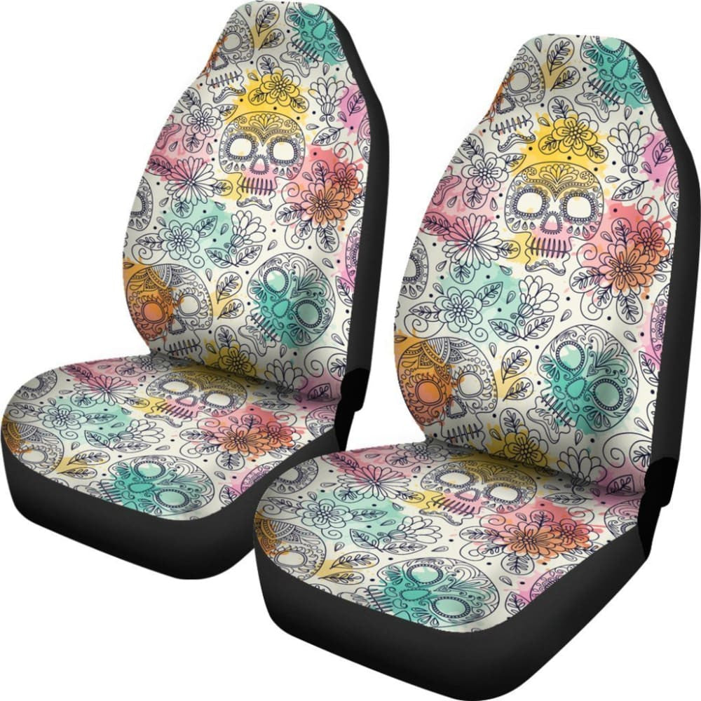 Sugar Skull Flowers Pattern Car Seat Covers