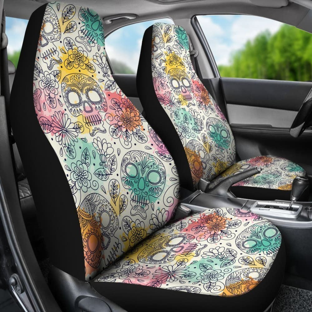 Sugar Skull Flowers Pattern Car Seat Covers