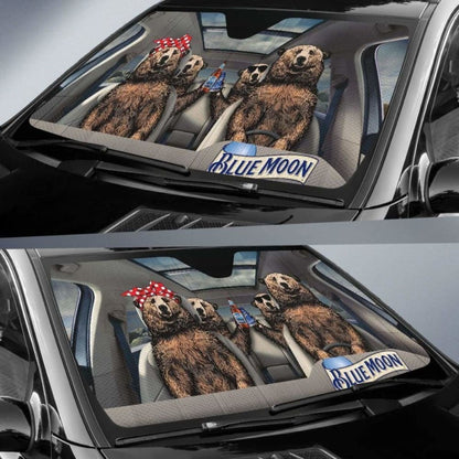 Family Bear Drink Beer Blue Moon Car Sun Shade Funny