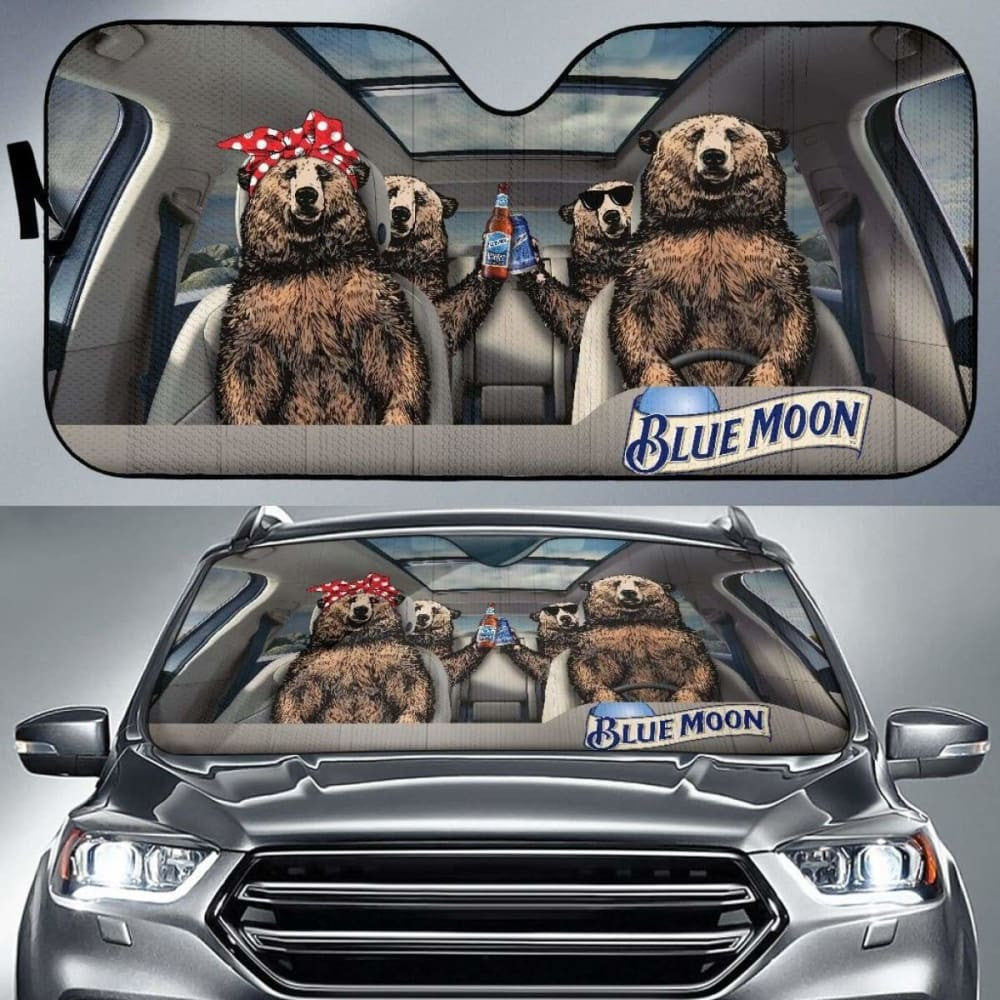 Family Bear Drink Beer Blue Moon Car Sun Shade Funny