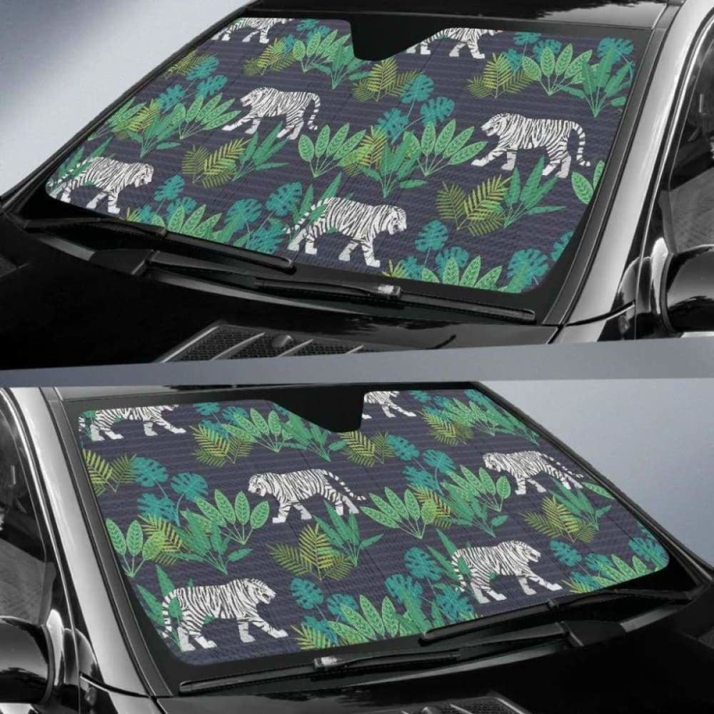 White Bengal Tigers Tropical Plant Car Auto Sun Shades