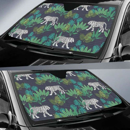 White Bengal Tigers Tropical Plant Car Auto Sun Shades
