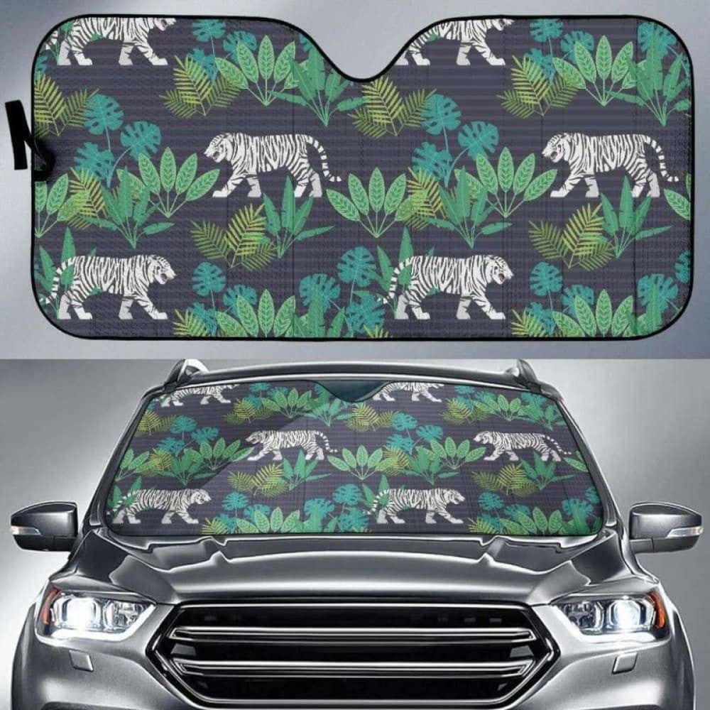 White Bengal Tigers Tropical Plant Car Auto Sun Shades